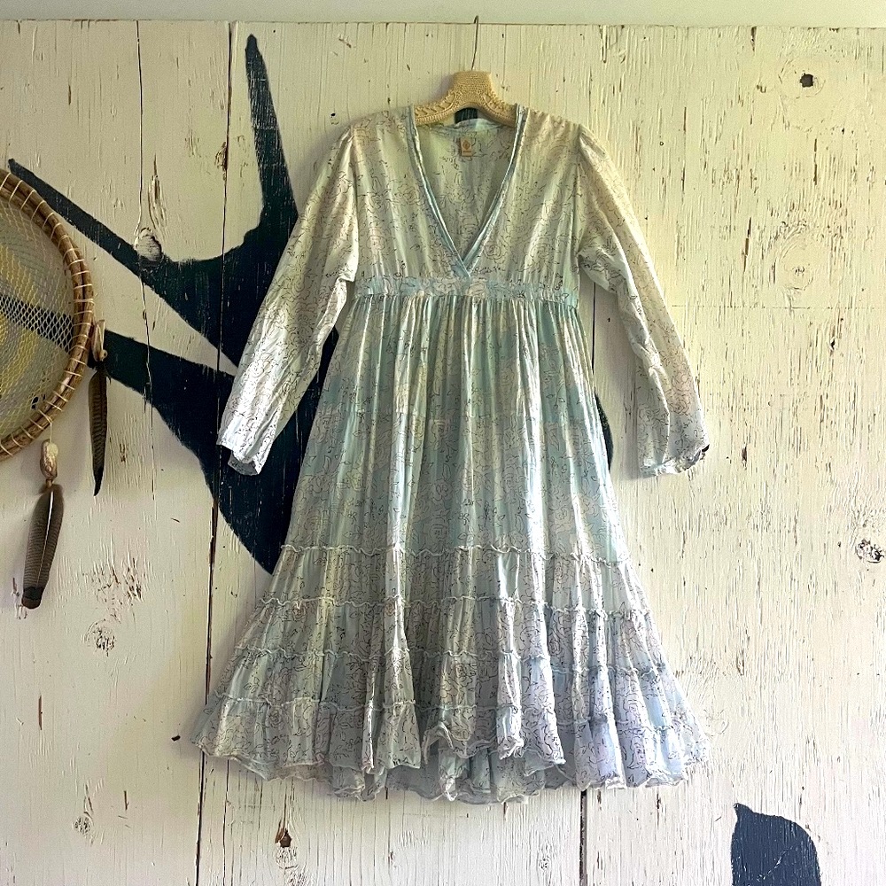 MADE IN INDIA POWDER BLUE ROSE PRINT MIDI DRESS SZ: S/M